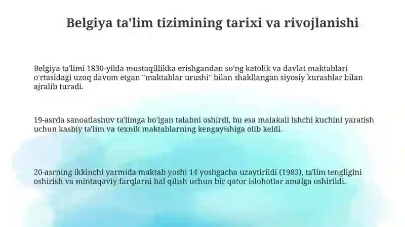 Zamonaviy Belgiya ta'lim tizimi 3