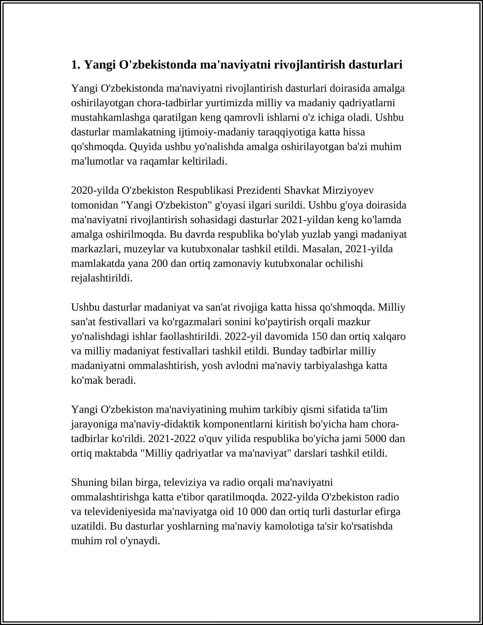 YANGI O'ZBEKISTONDA AMALGA OSHIRILAYOTGAN MA'NAVIY O'ZGARISHLAR 3