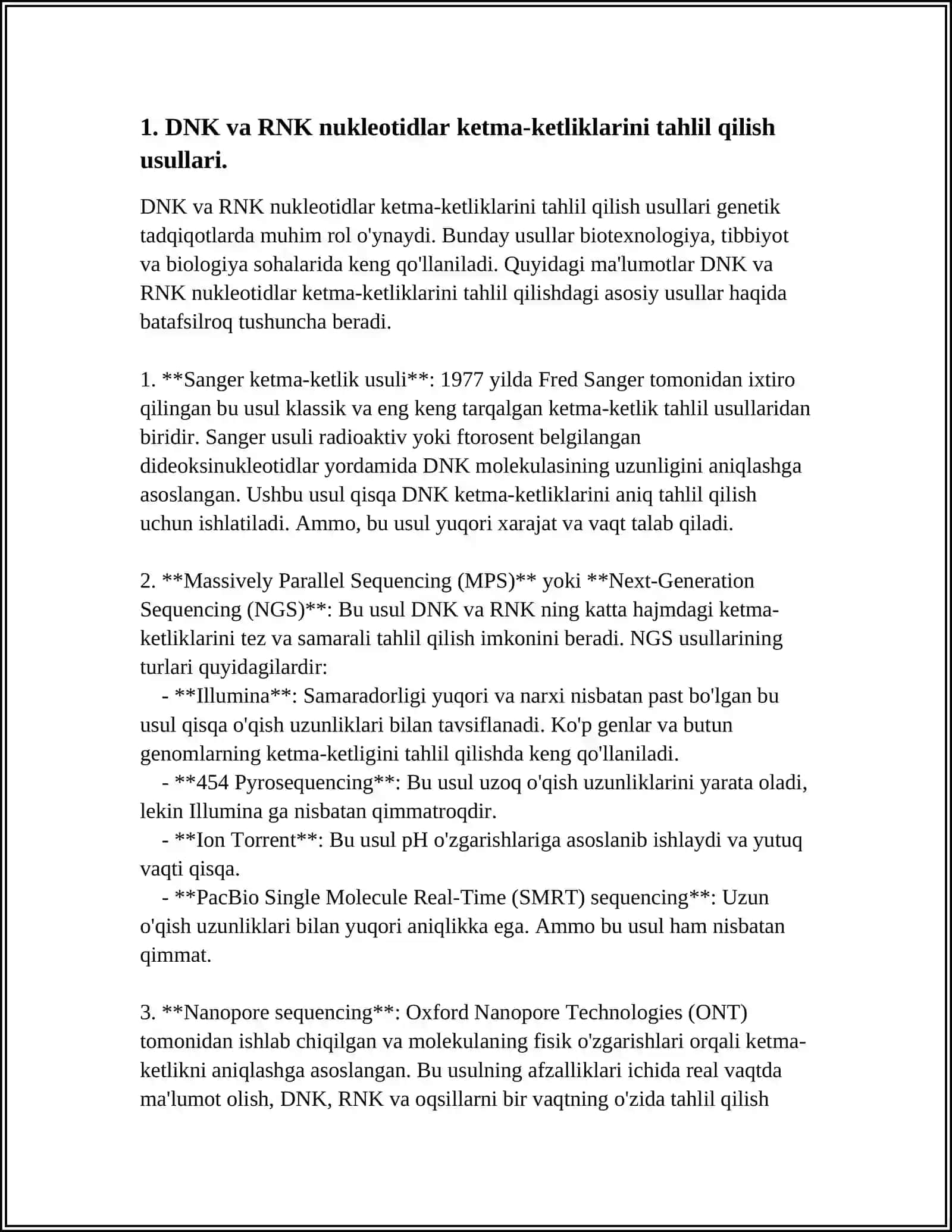 BIOINFORMATIKA VA BIOMEXANIKA FANIDAN. DNK VA RNK NUKLEOTIDLAR KETMA-KETLIKLARI MA'LUMOT BAZALARI (GENBANK, EMBL, DDBJ). META, BAZALAR. GENOM BAZALARI MAVZUSIDA MUSTAQIL ISH 3