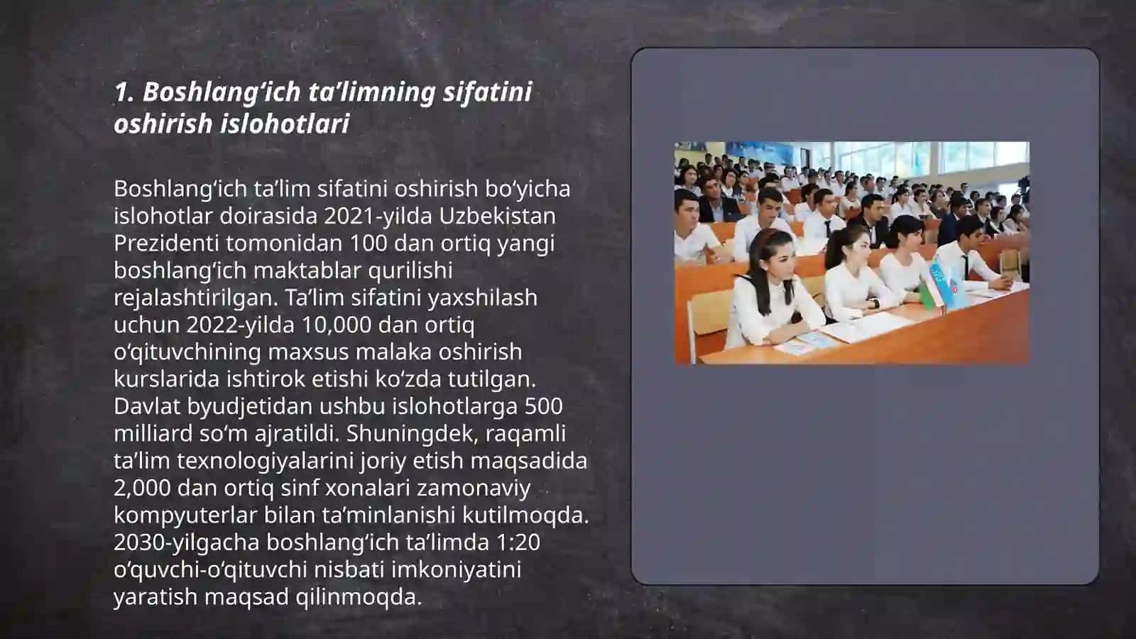 OʻZBEKISTON RESPUBLIKASIDA TA'LIM SOHASIDA AMALGA OSHIRILGAN ISLOHATLAR 3