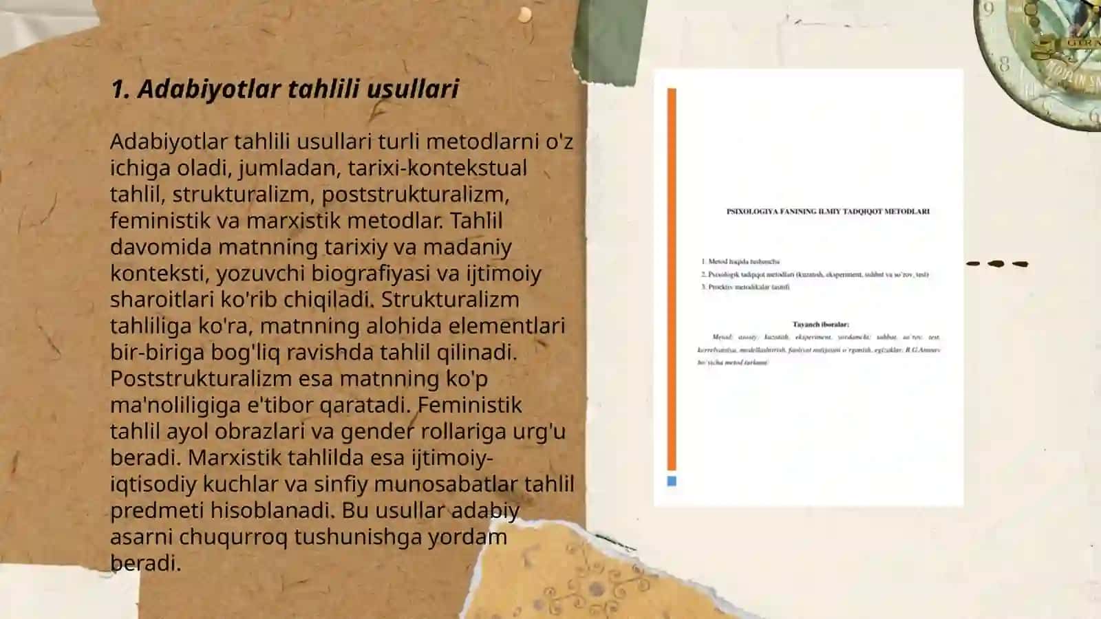 Adabiyotlar va arxiv materiallarini, o'rganish, kuzatish, suhbat, so'rov, test, eksperiment -empirik tadqiqot metodlari sifatida 3