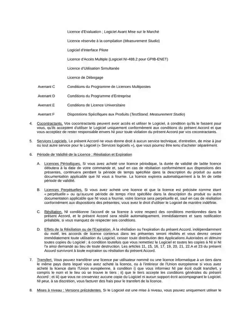 CONTRAT DE LICENCE LOGICIEL NATIONAL INSTRUMENTS 3