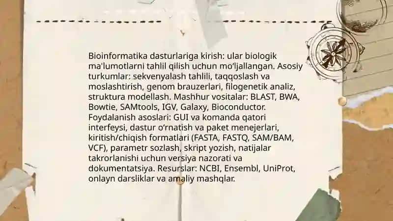 Bioinformatika dasturlarini oʻrganish va amaliy qoʻllash 3