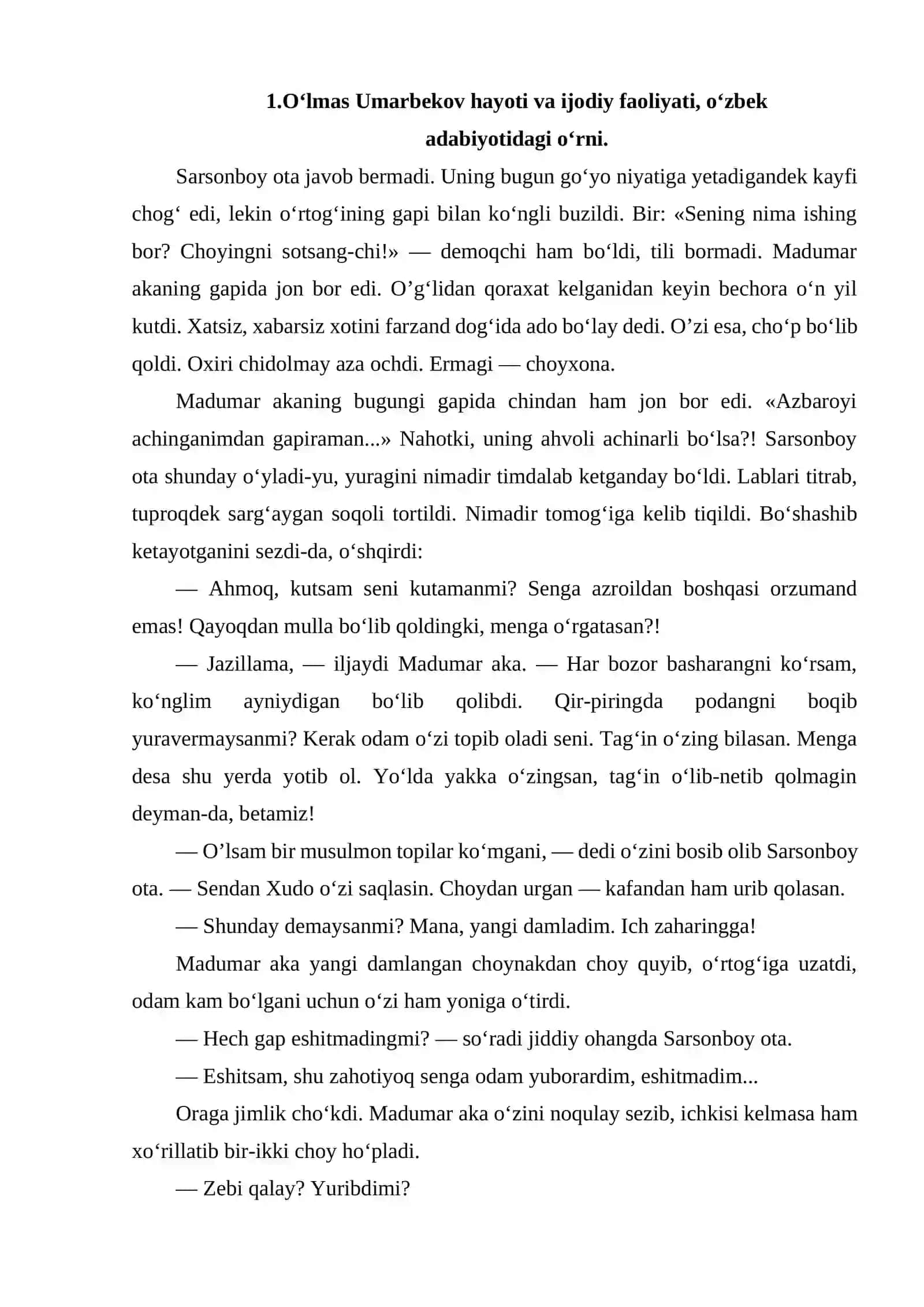O‘LMAS UMARBEKOVNING QIYOMAT QARZ HIKOYASI 3