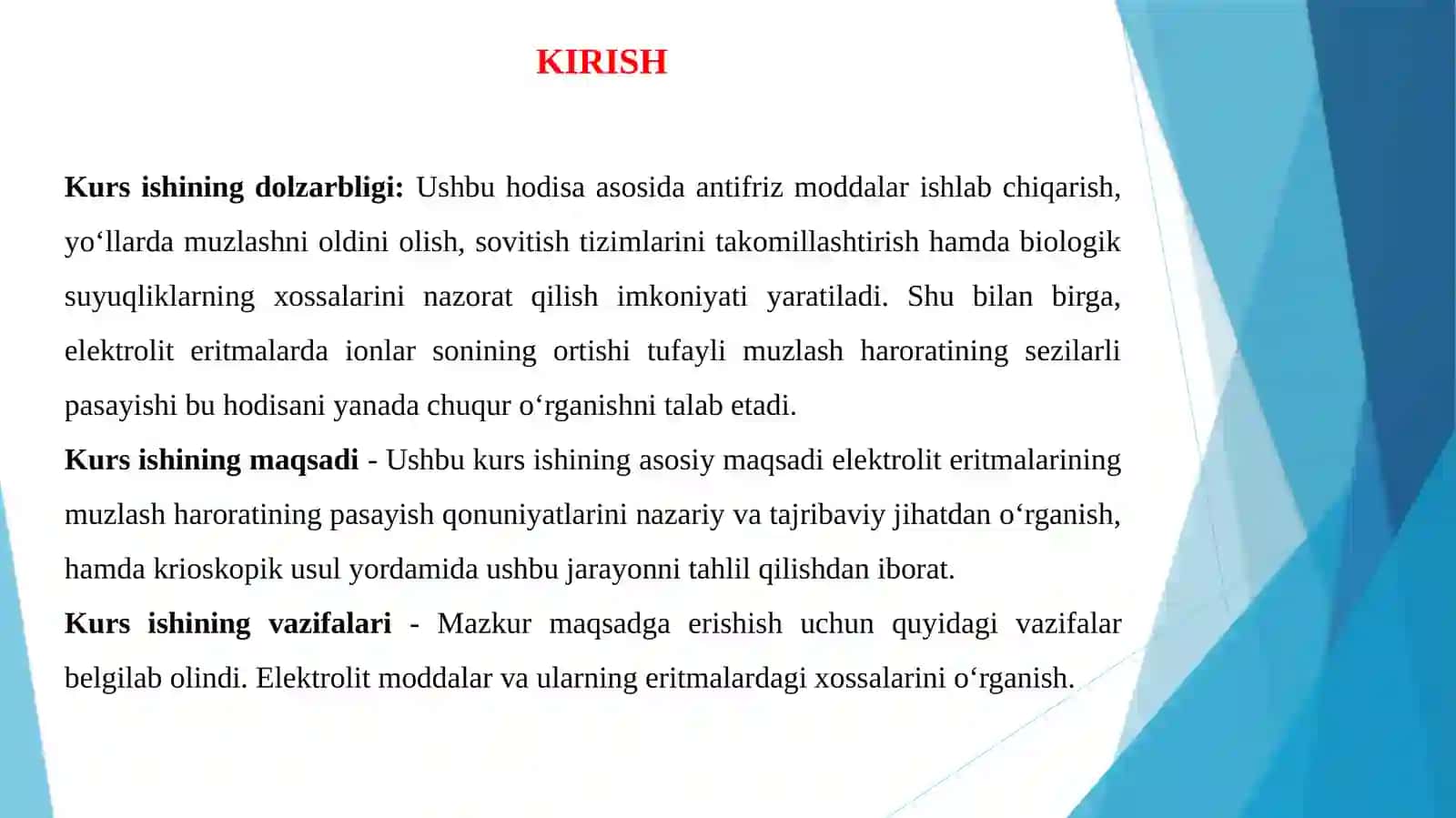 Muzlash harorati. Krioskopiya mavzusi 3