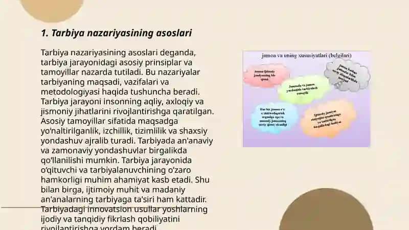 Tarbiya teoriyasi va tarbiya turlari. Estetik tarbiya. 3