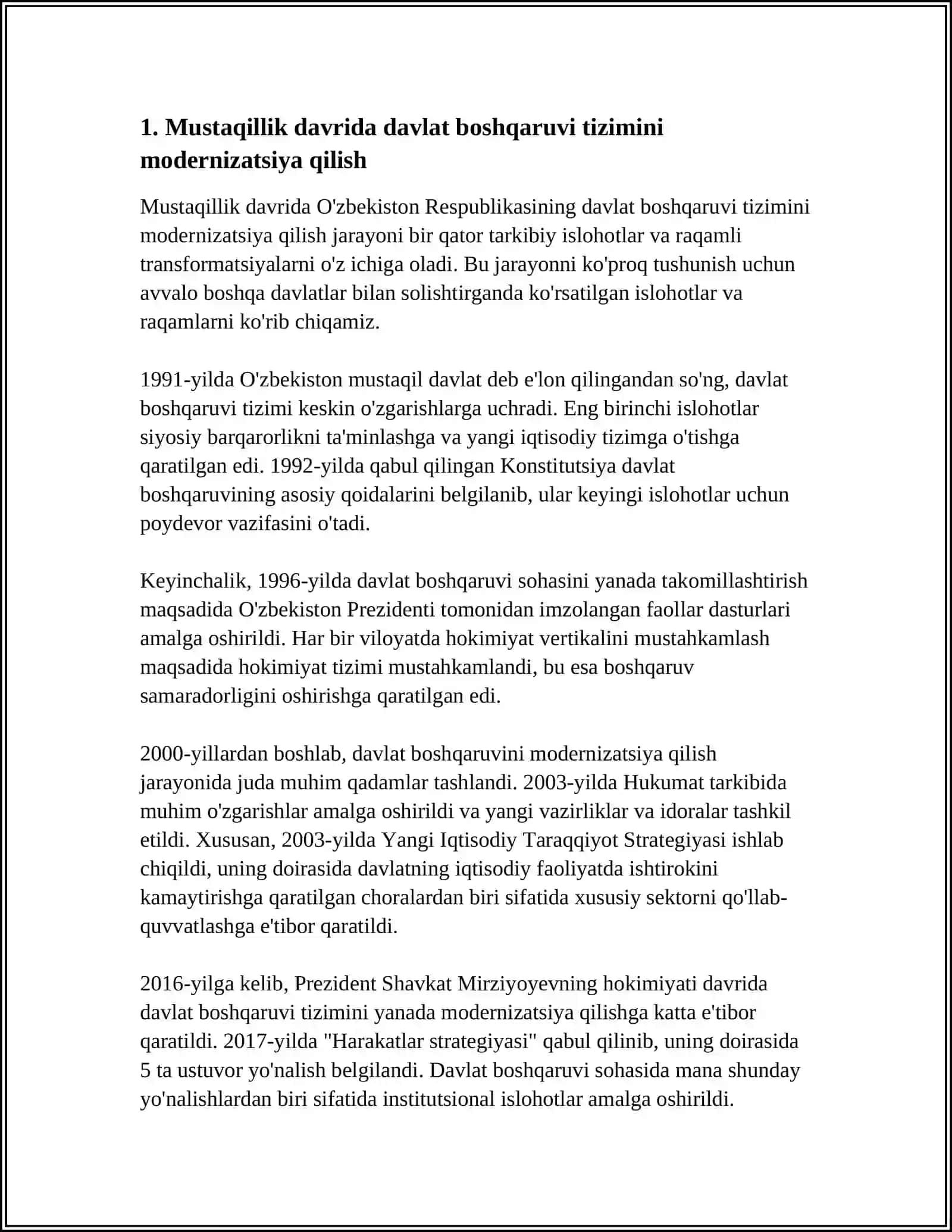 MUSTAQILLIK YILLARIDA DAVLAT BOSHQARUVI TIZIMIDA AMALGA OSHIRILGAN ISLOHATLAR 3