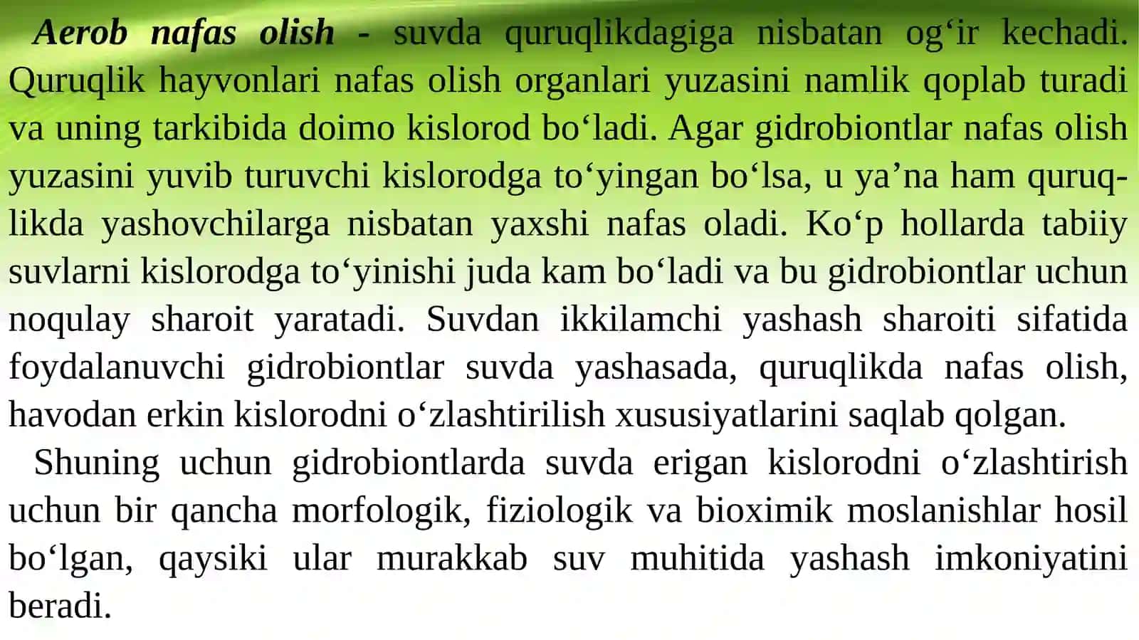 GIDROBIONTLAR HAYOT FAOLIYATINING EKOLOGIKASOSLARIGIDROBIONTLAR NAFAS OLISHI 3