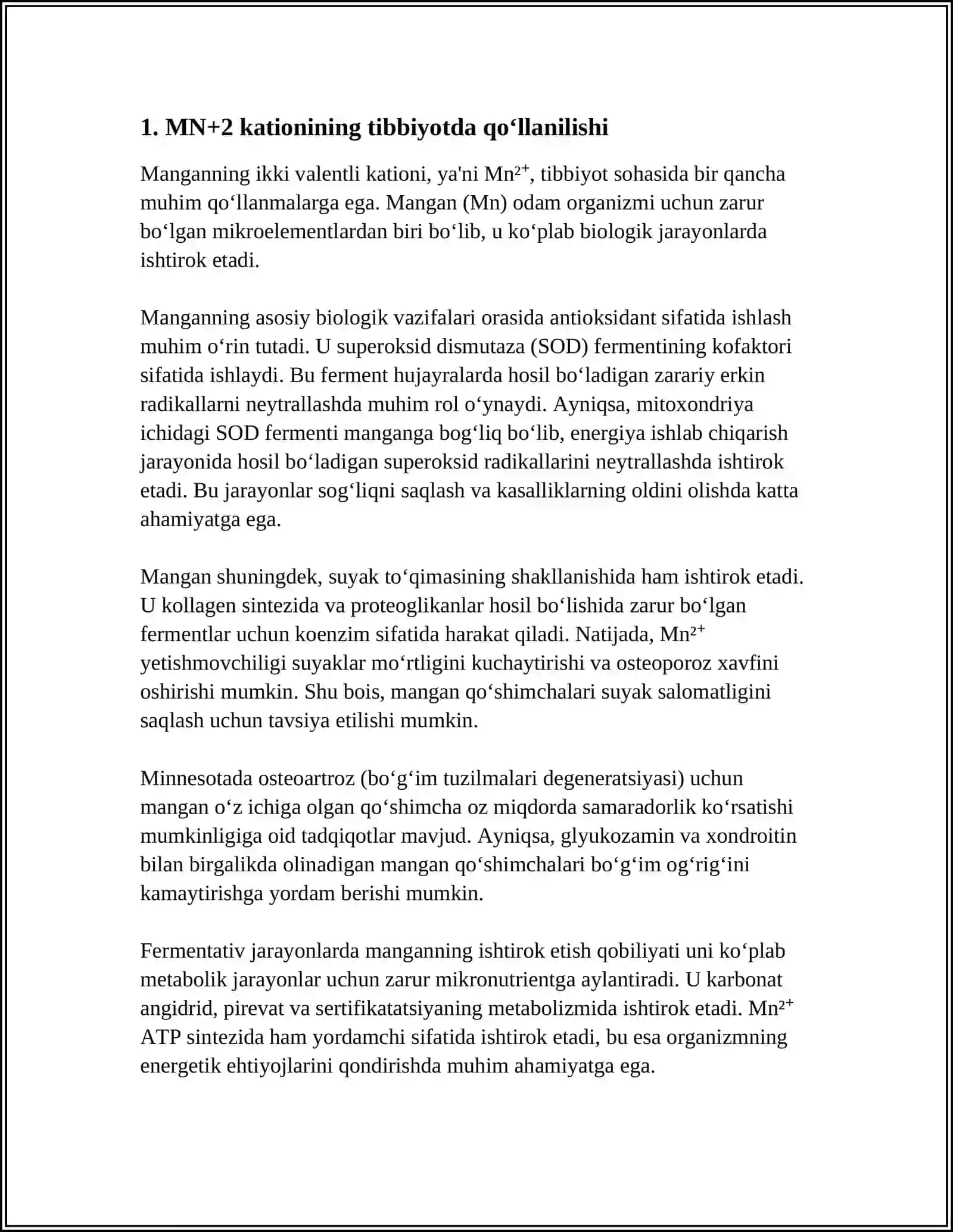 MN+2 KATIONINI TIBBIYOTDA QO’LLANISHI VA ANALITIK REAKSIYALARI 3