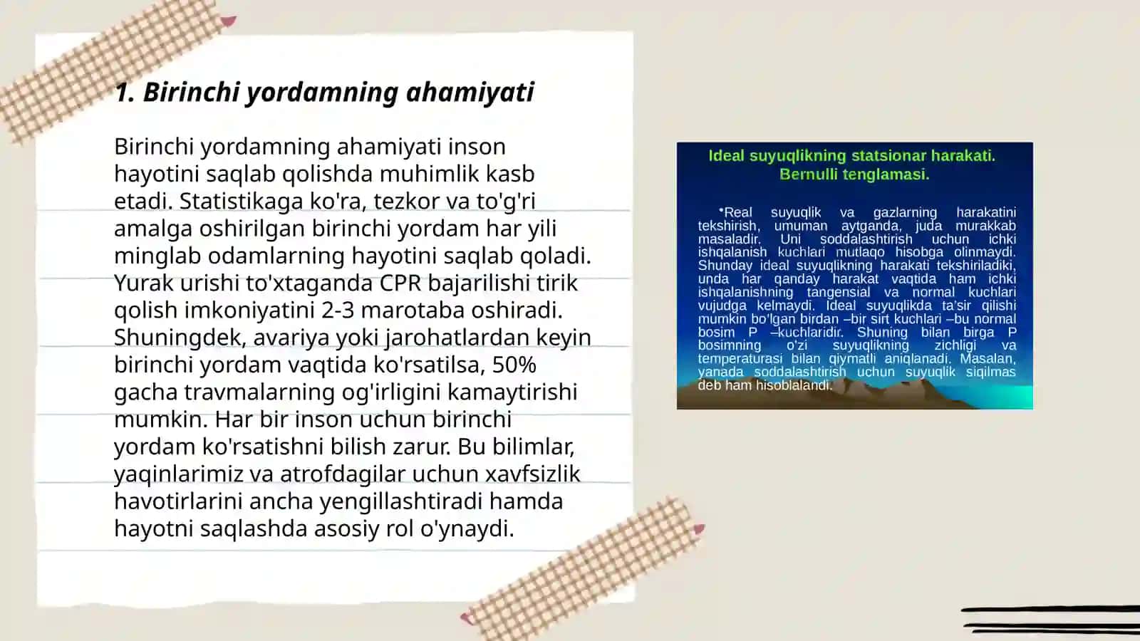 Birinchi tez tibbiy yordamning ahamiyat va uni bajarishni umumiy qoidalari.yongʻni bartaraf etishning zamonaviy usullari va vostalar 3