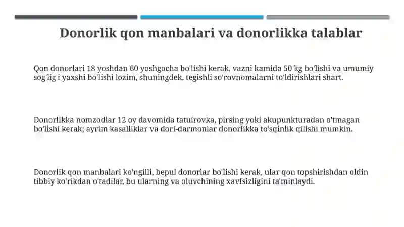 Donor qoni manbalari. Qon komponentlari va preparatlari 3