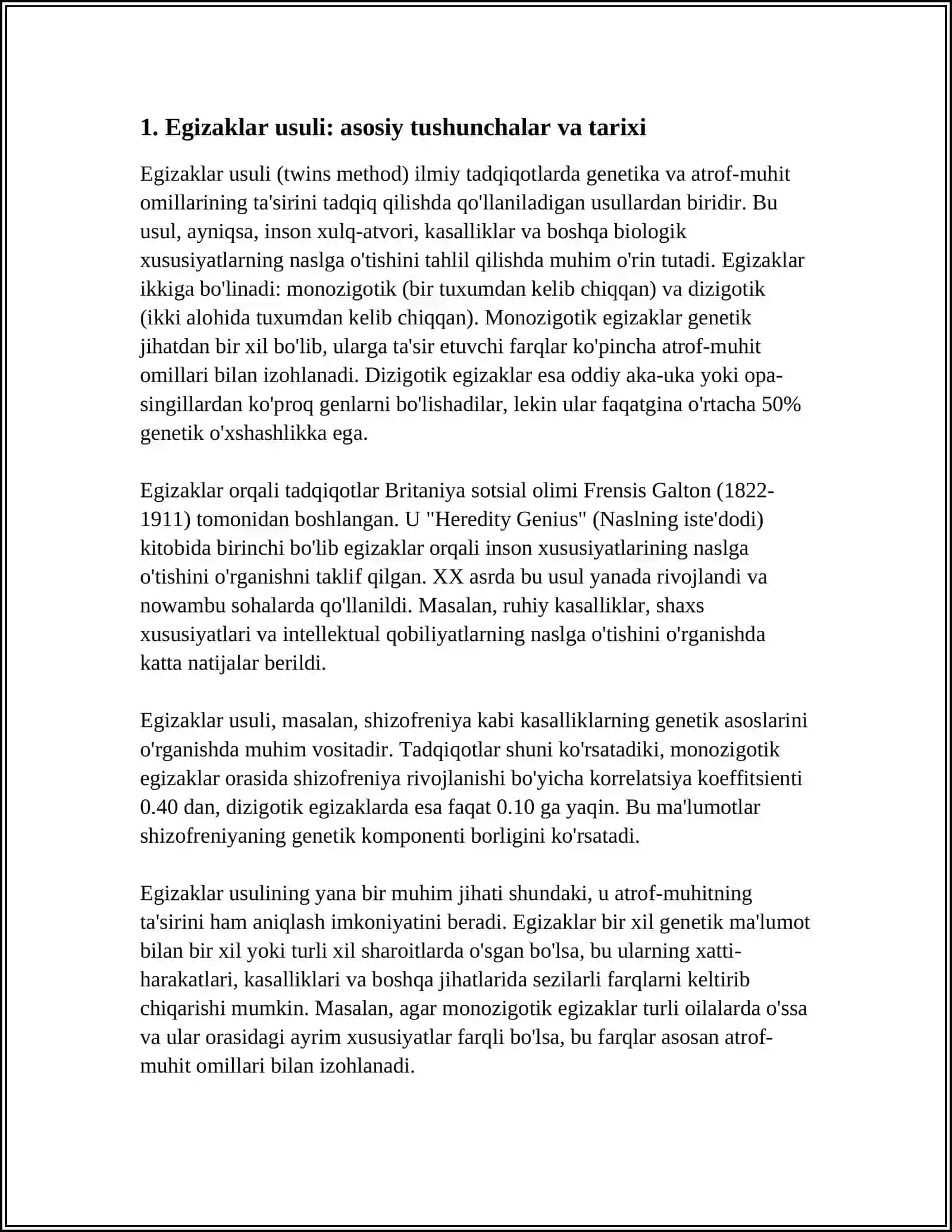 ANTROPOGENETIKA USULLARI. EGIZAKLAR USULI 3