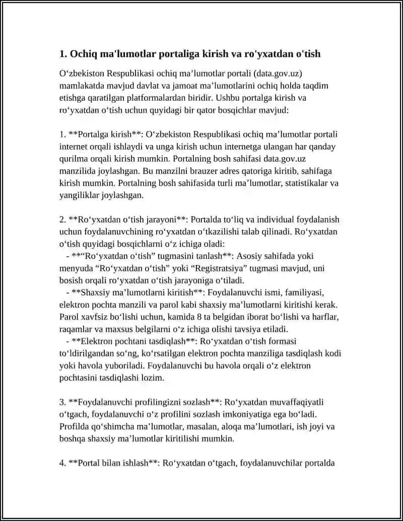 O'ZBEKISTON RESPUBLIKASI OCHIQ MA'LUMOTLAR PORTALI BILAN ISHLASH 3