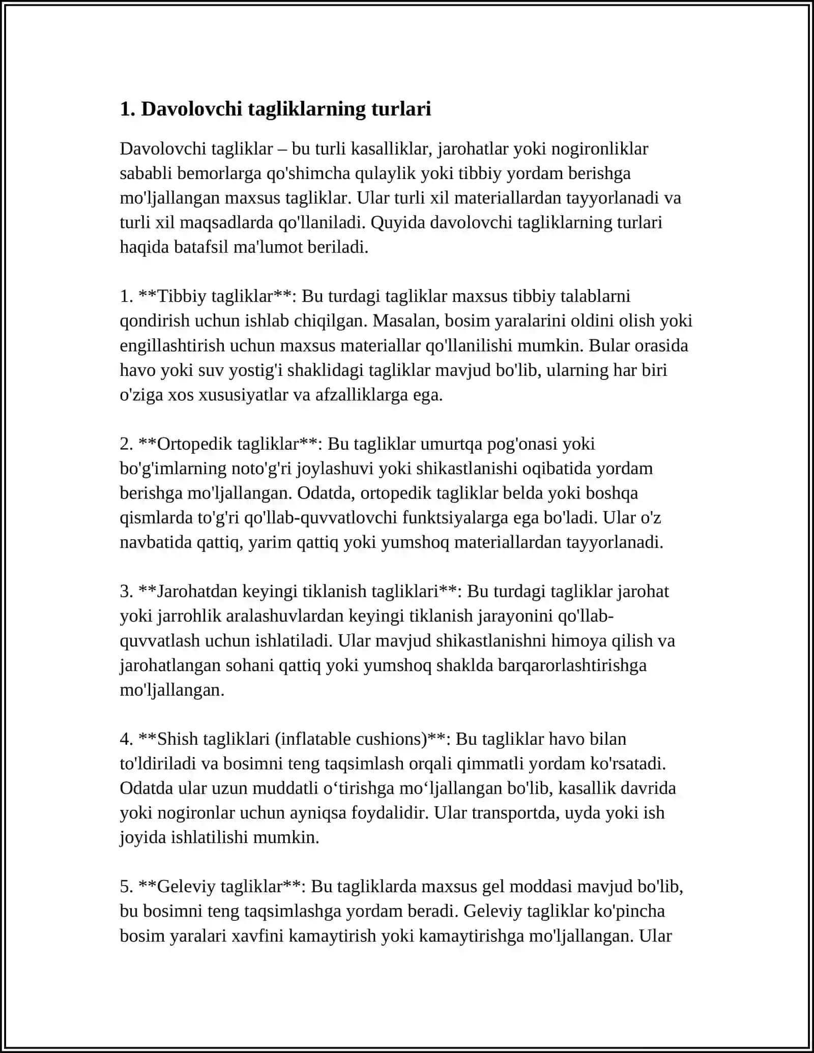 DAVOLOVCHI TAGLIKLAR TURLARI XUSUSIYATLARI 3