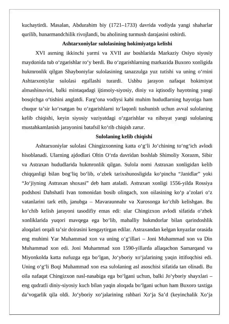 Ashtarxoniylar hokimiyatga kelishi va vodiy hayotiga ta’siri 3