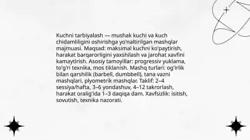 Kuchni tarbiyalash 3