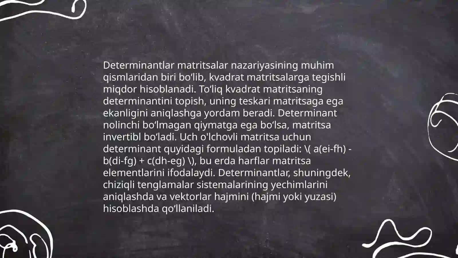 Matritsalar ustida amallarning xossalari n-tartibli determinantlar xossalari va ularni hisoblash 3