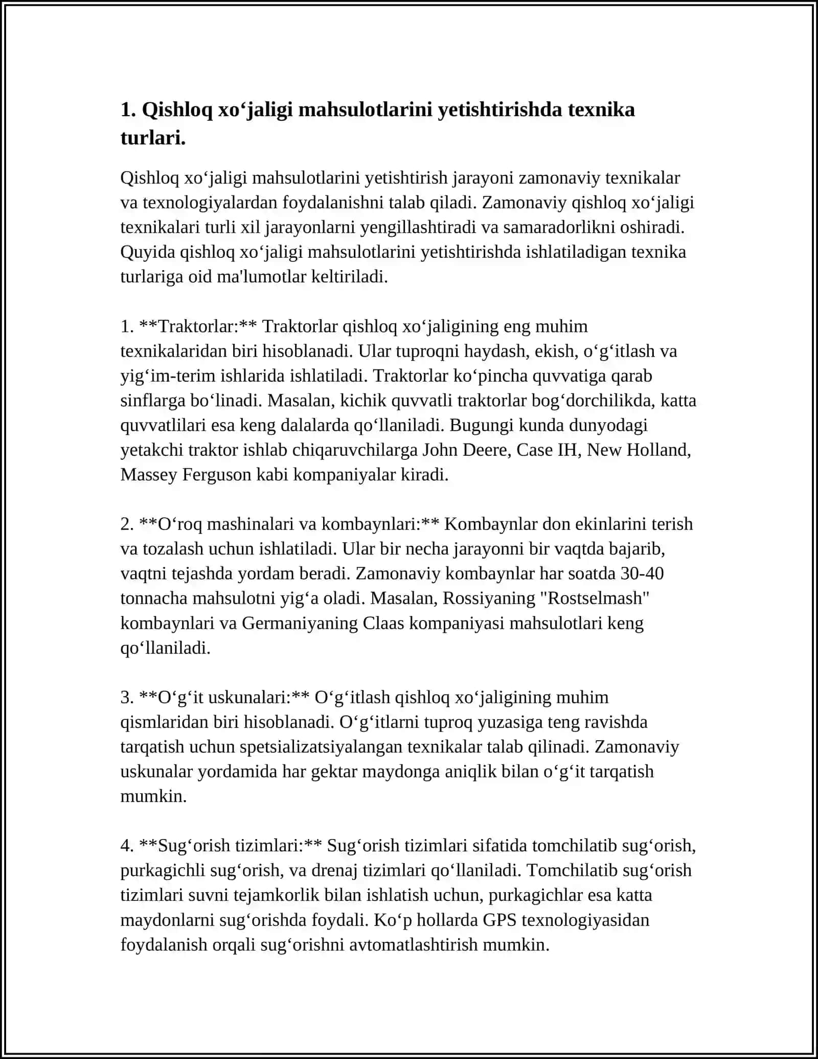 QISHLOQ XO‘JALIGI MAHSULOTLARINI YETISHTIRISH-DA TEXNIKALARDAN FOYDALANISHNING AHAMIYATI 3