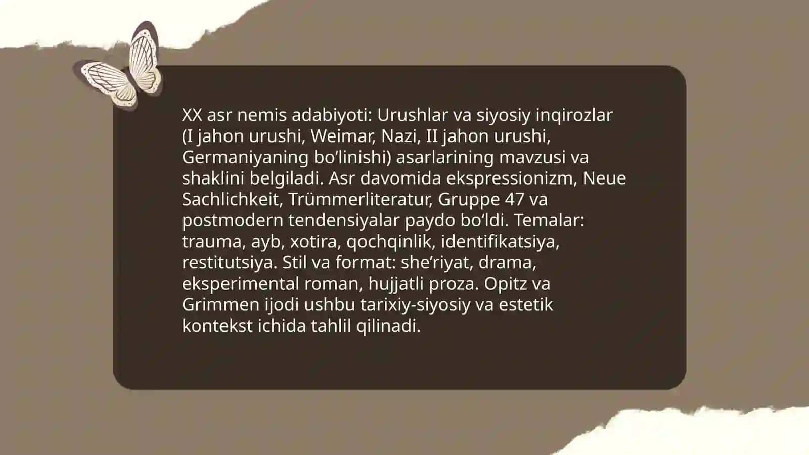 XX asr nemis adabiyoti: Opitz va Grimmenning umumiy ijodiy konteksti 3