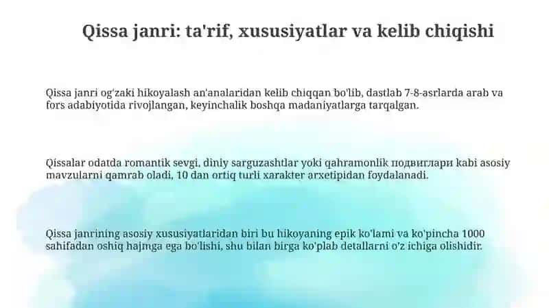 Qissa janiridagi asarlar tahlili 3