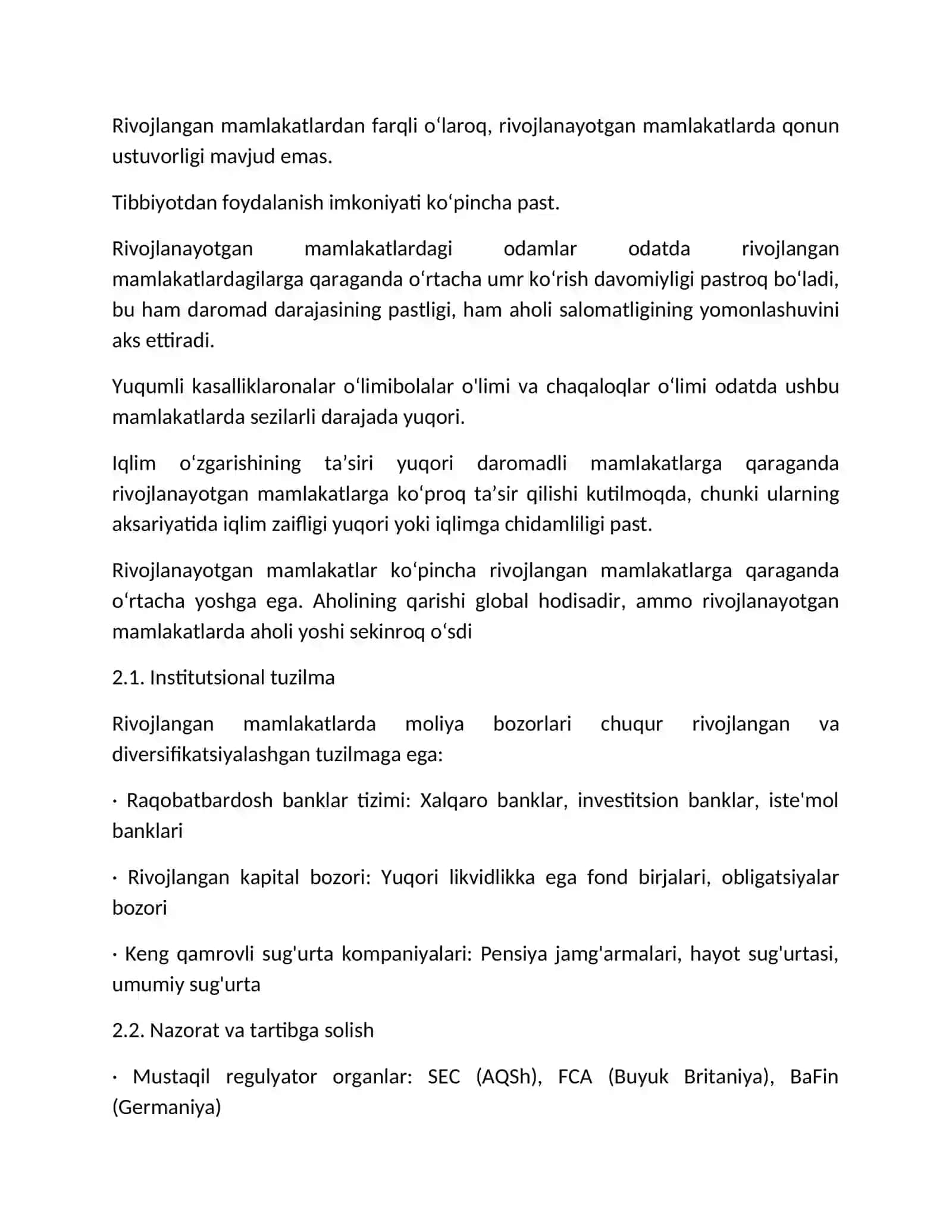 Rivojlangan va rivojlanayotgan mamlakatlarda moliya bozorining xususiyatlari 3