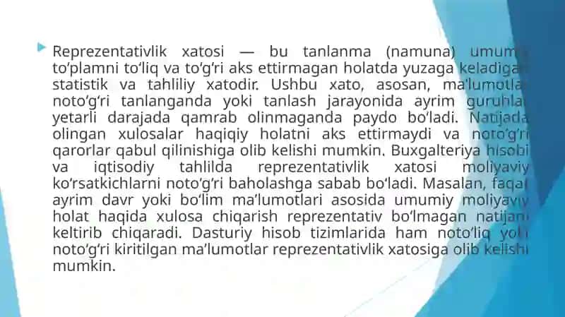 Reprezentativlik xatosi deganda nimani tushunasiz 3