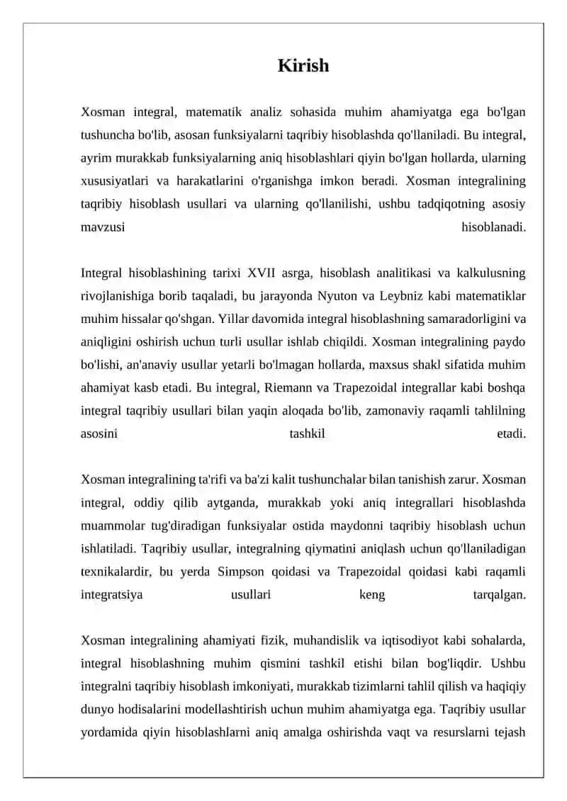 Xosman Integralni Taqribiy Hisoblash 3
