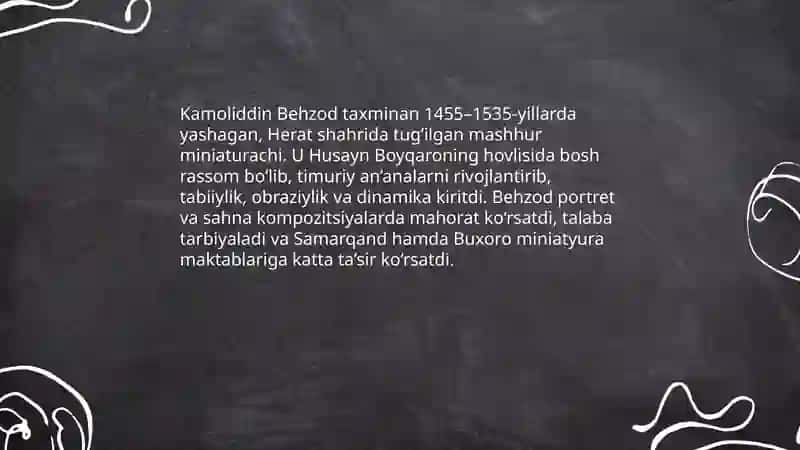 Kamoliddin Behzod ijodi va uning miniatyura maktabi 3