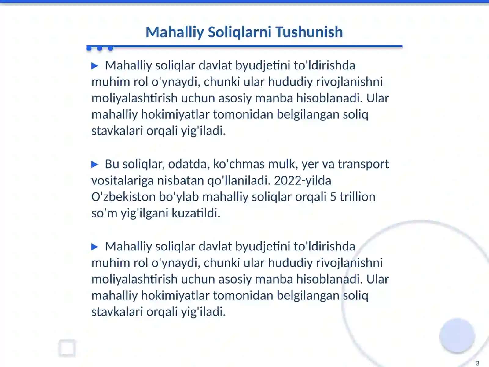 10-mavzu Yuridik shaxslardan undiriladigan mahalliy soliqlar va yig'imlar takomillashtirish 3