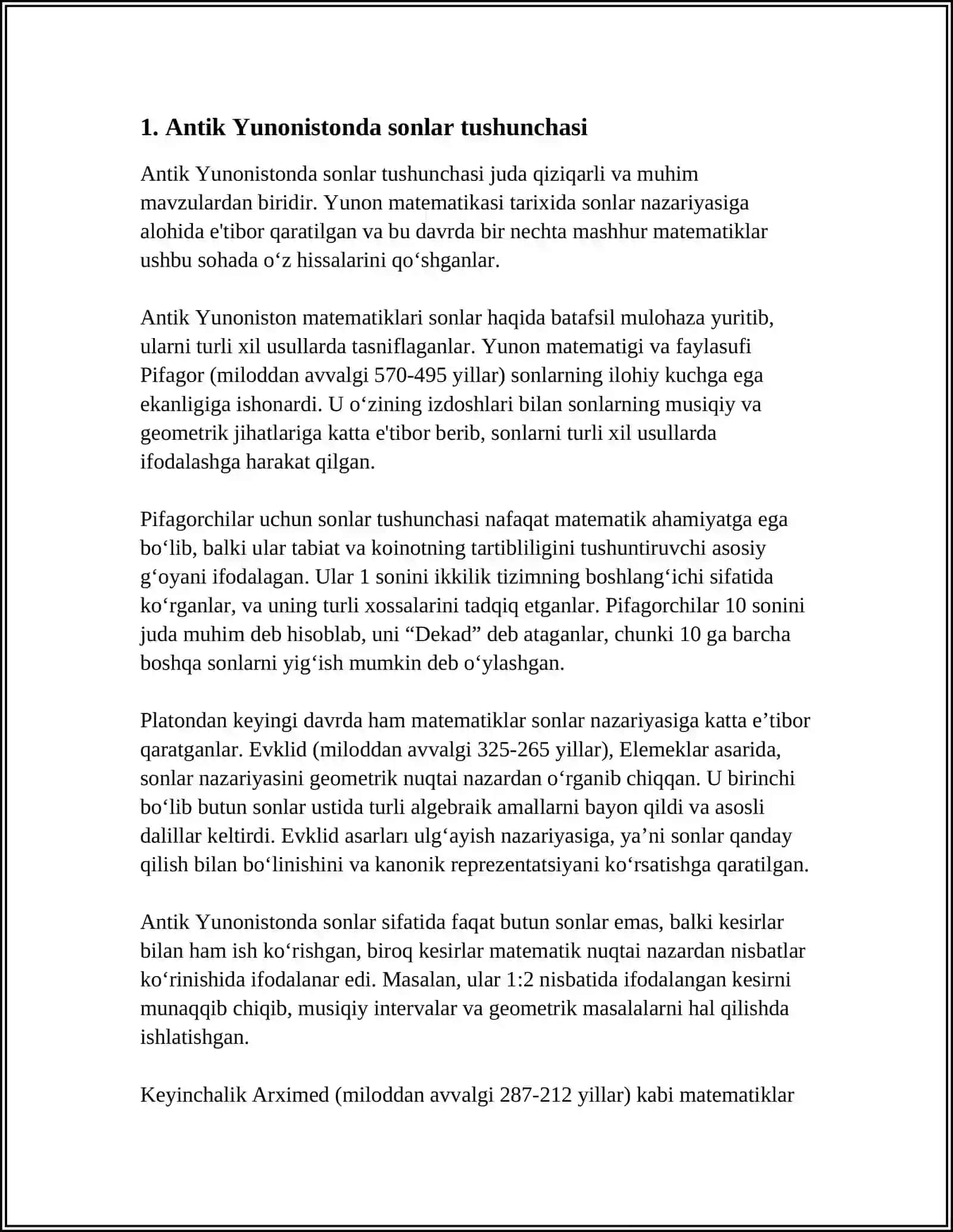 ANTIK YUNONISTONDA "SONLAR" VA "MATEMATIK IJOD" 3