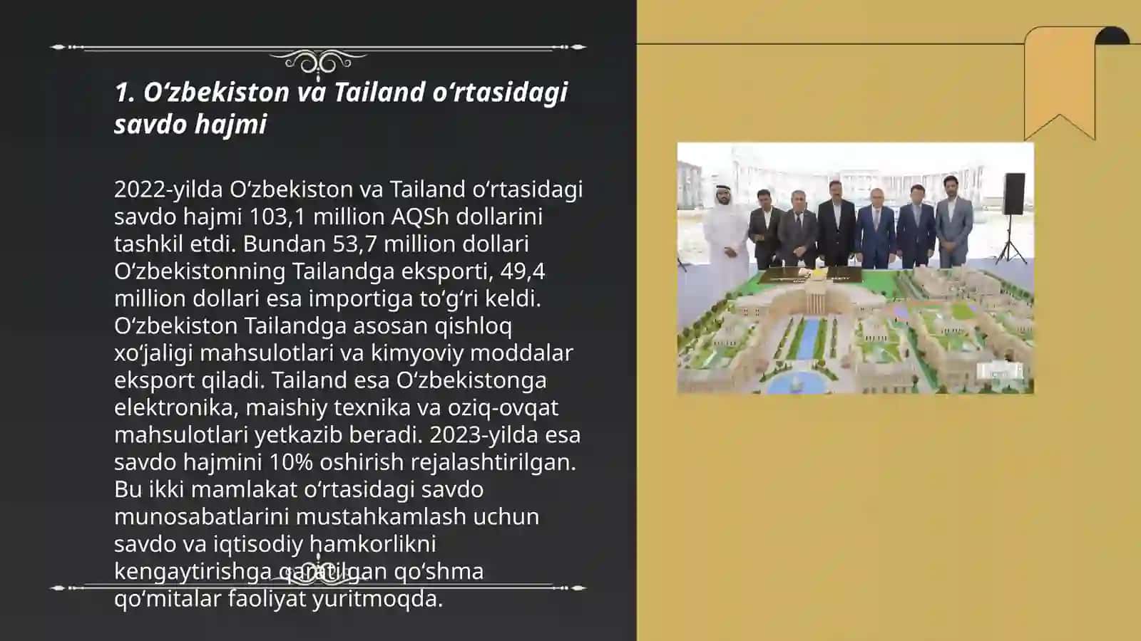 Oʻzbekiston va Tailandning ijtimoiy iqtisodiy aloqalari 3