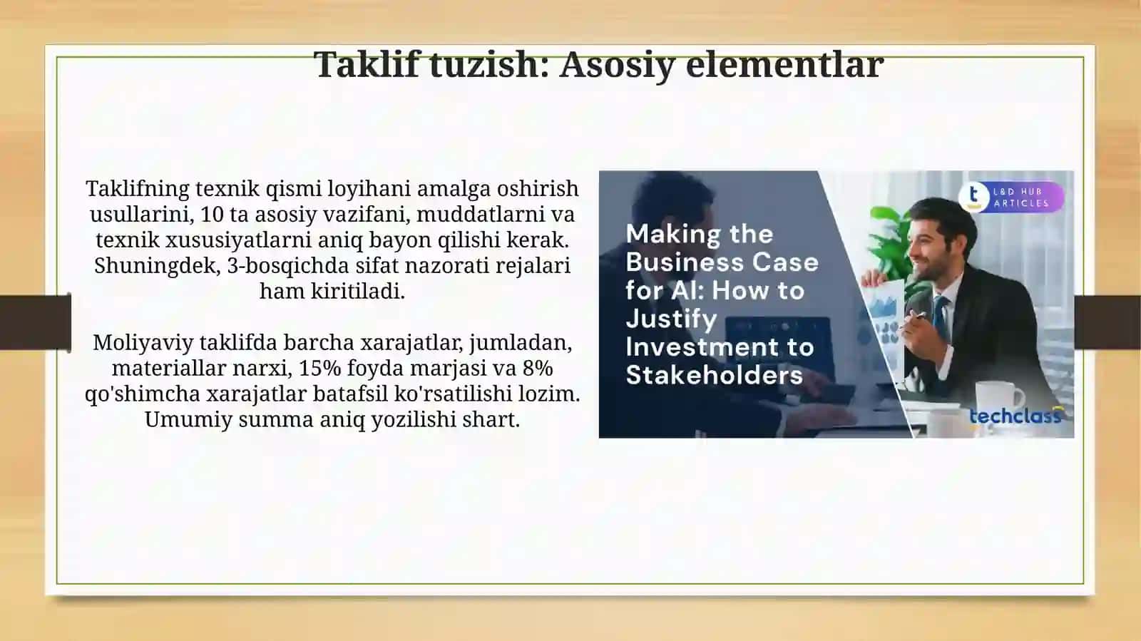 Takliflarni tayyorlash va xarajatlarni hisoblash 3