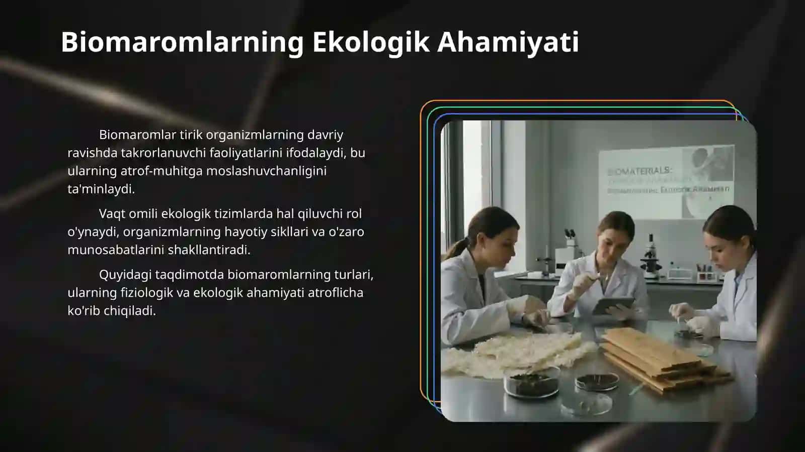 Biomaromlar va tirik organizmlarning hayotiy shakllari. Vaqt ekologik omili. O'simlik va hayvonlardagi sutkalik, oylik va yillik maromlari. 3