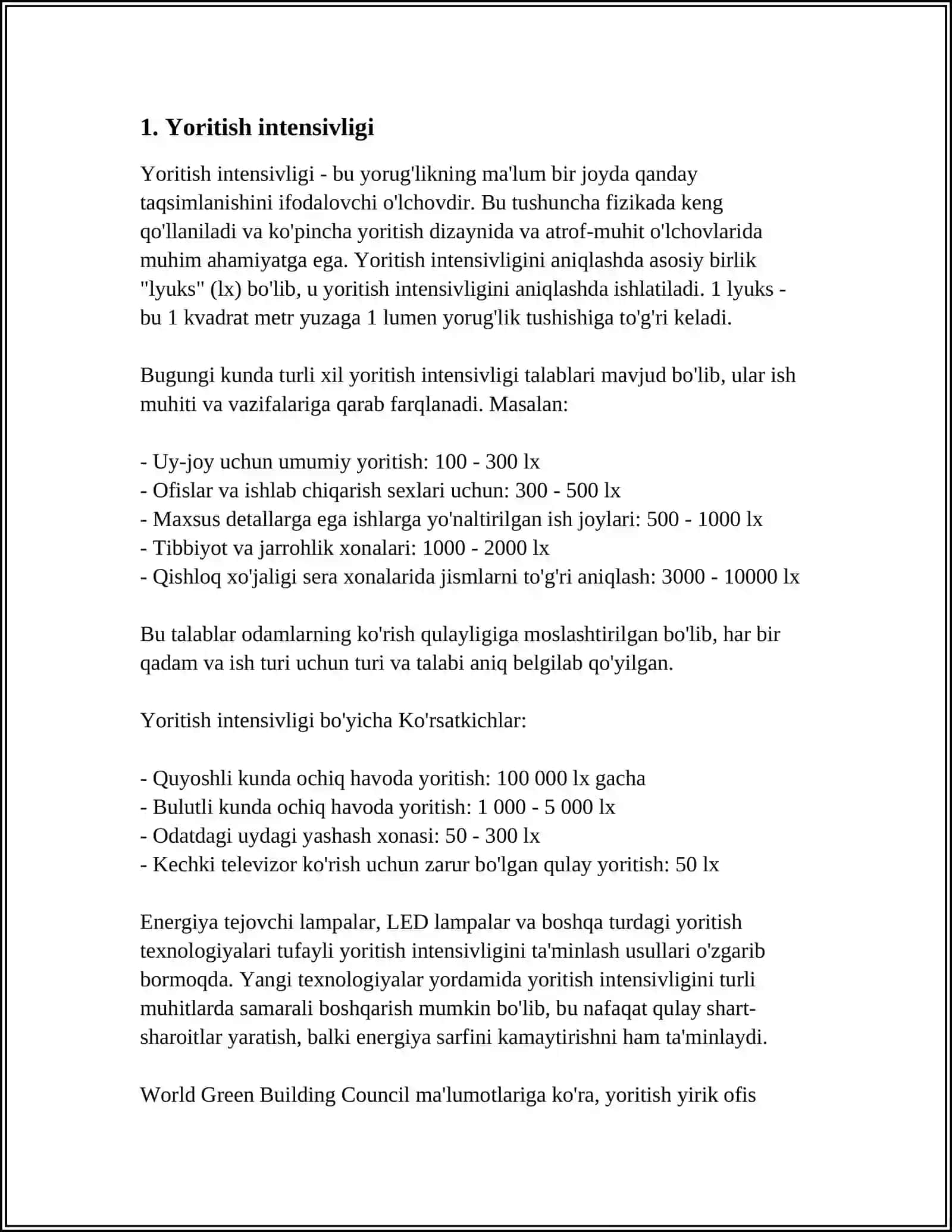 MUSTAQIL ISH Mavzu: YORUGʻLIKGA QO'YILADIGAN TALABLAR 3