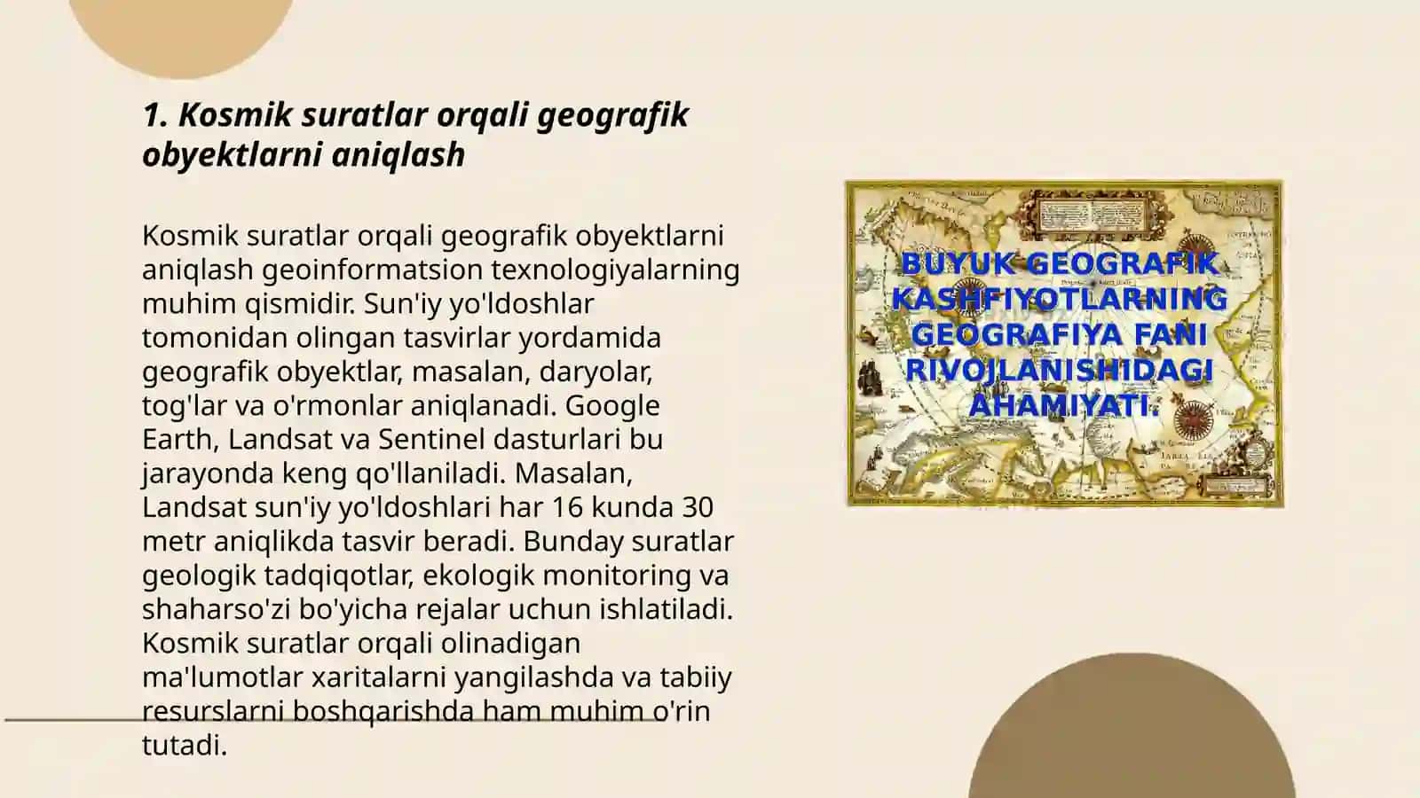 Kosmik suratlardan va geografikdasturlardan foydalanib yer yuzasini va geografik obyektlarni o’rganish,tahlil qilish va modellarini yaratish 3