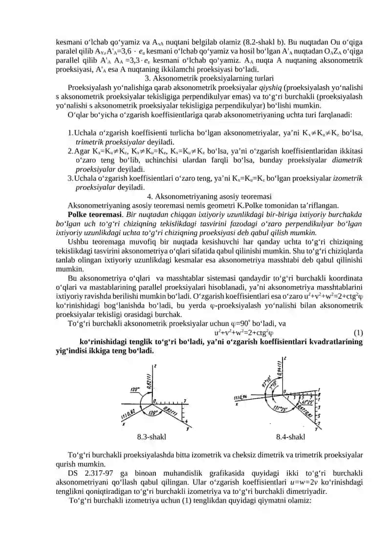 Aksonometrik proektsiyalar va ular turlari 3