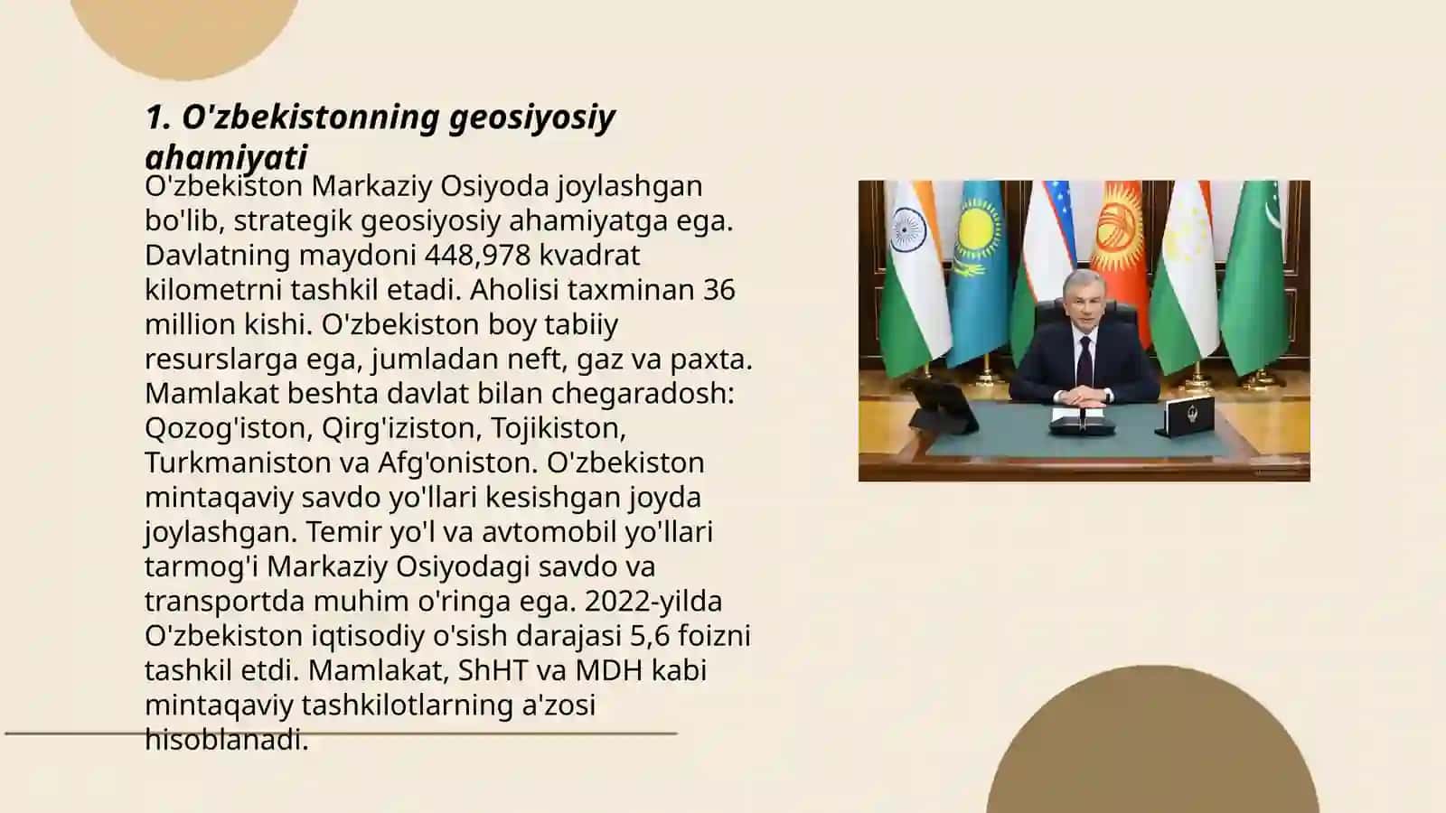 O’bekistonning Markaziy Osiyoda tinchlik va barqarorlikni ta’minlashdagi o’rni 3