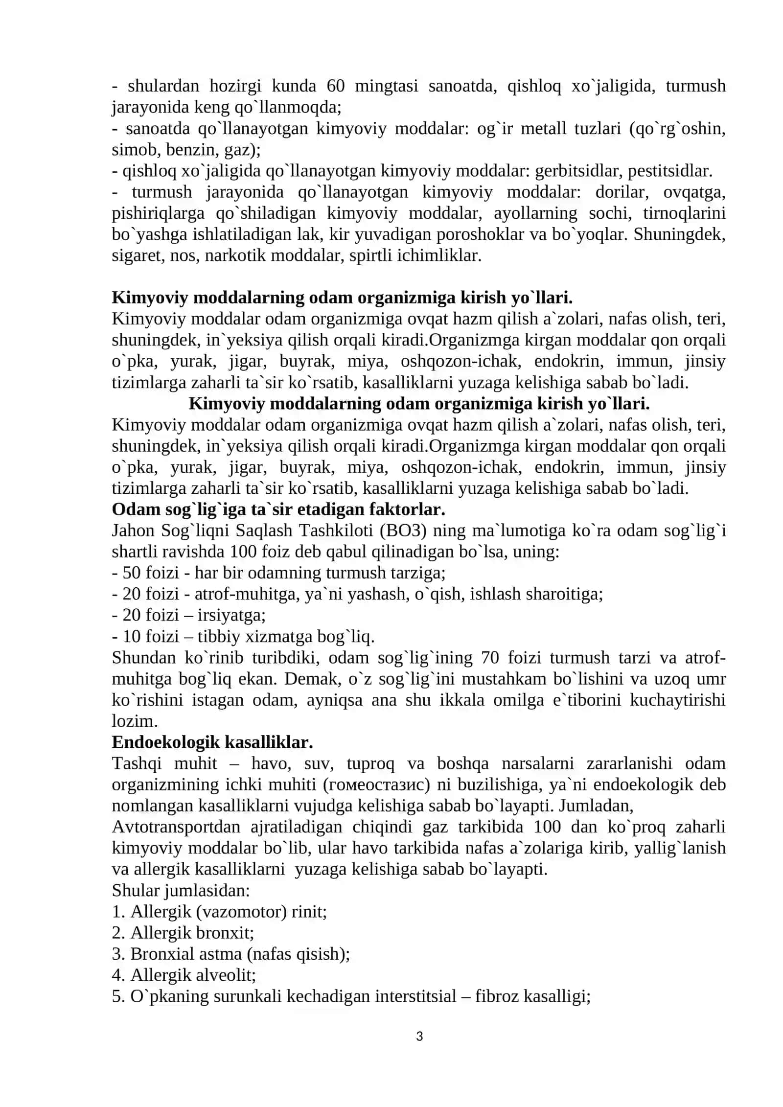 Ekologiya va aholi salomatligi 3