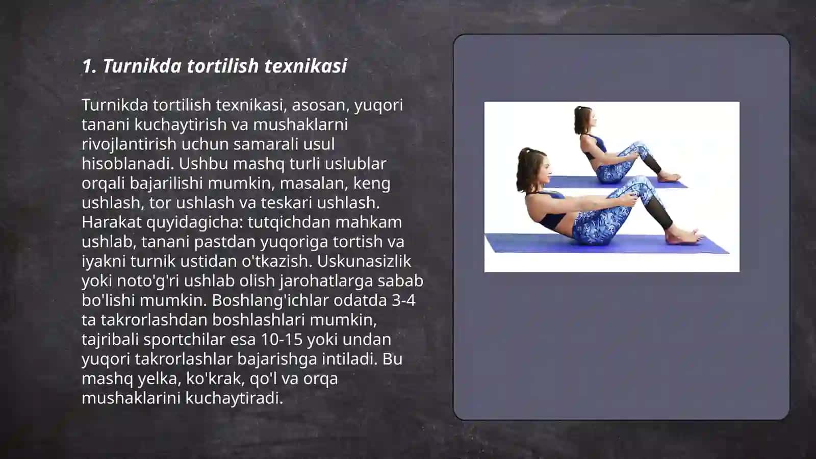 Gimnastika: Turnikda bajariladigan mashqlar 3