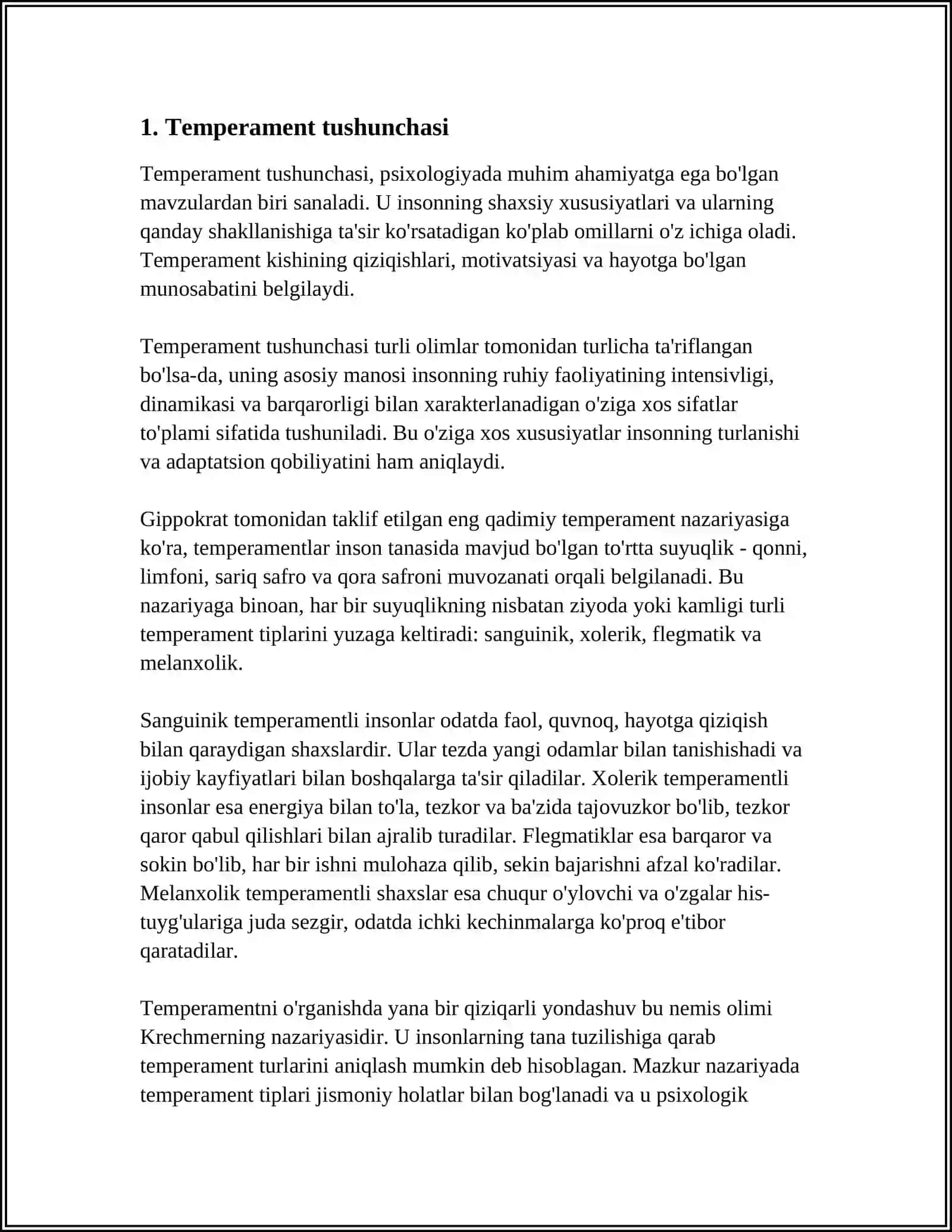 MUSTAQIL ISH Mavzu: TEMPERAMENT VA UNING NAZARIYALARI 3