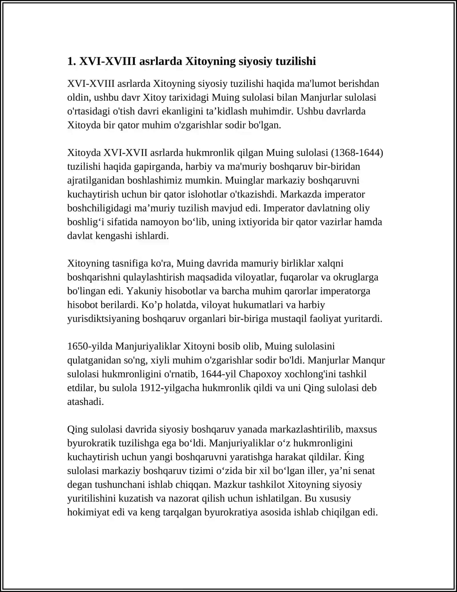 XVI-XVIII ASRLARDA XITOY 3