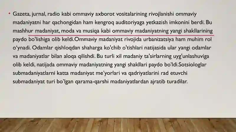 Ommaviy madaniyatning shakllanish tarixi va uning turlari 3