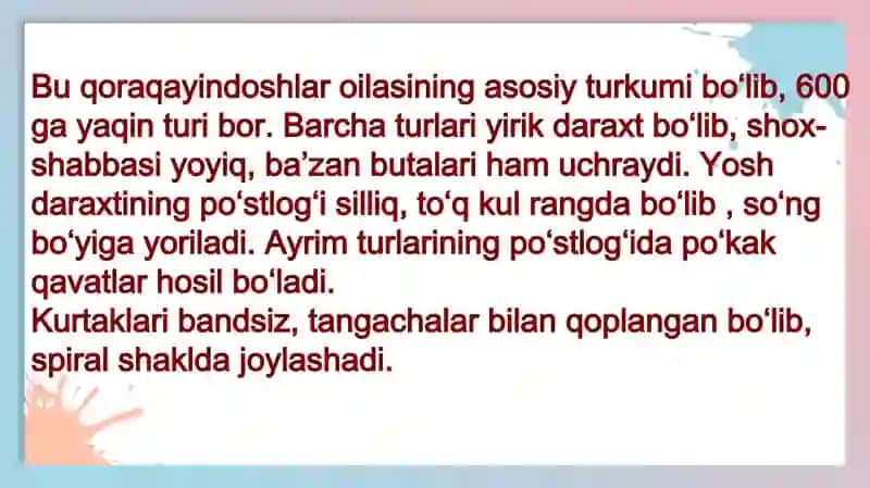 Emandoshlar (Fagaceae), Yong‘oqdoshlar (Juglandaceae) va Qayindoshlar(Betulaceae) oilasi 3