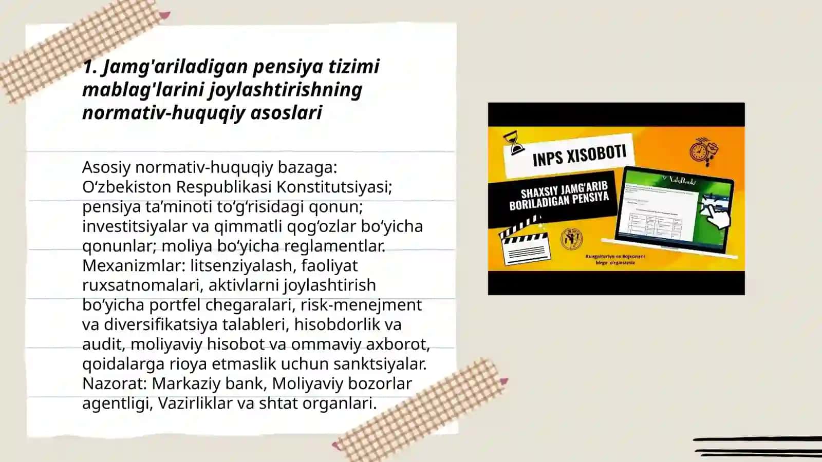 Jamg'ariladigan pensiya tizimi mablag'larini investitsiya va kredit resurslari sifatida joylashtirish tartibi 3
