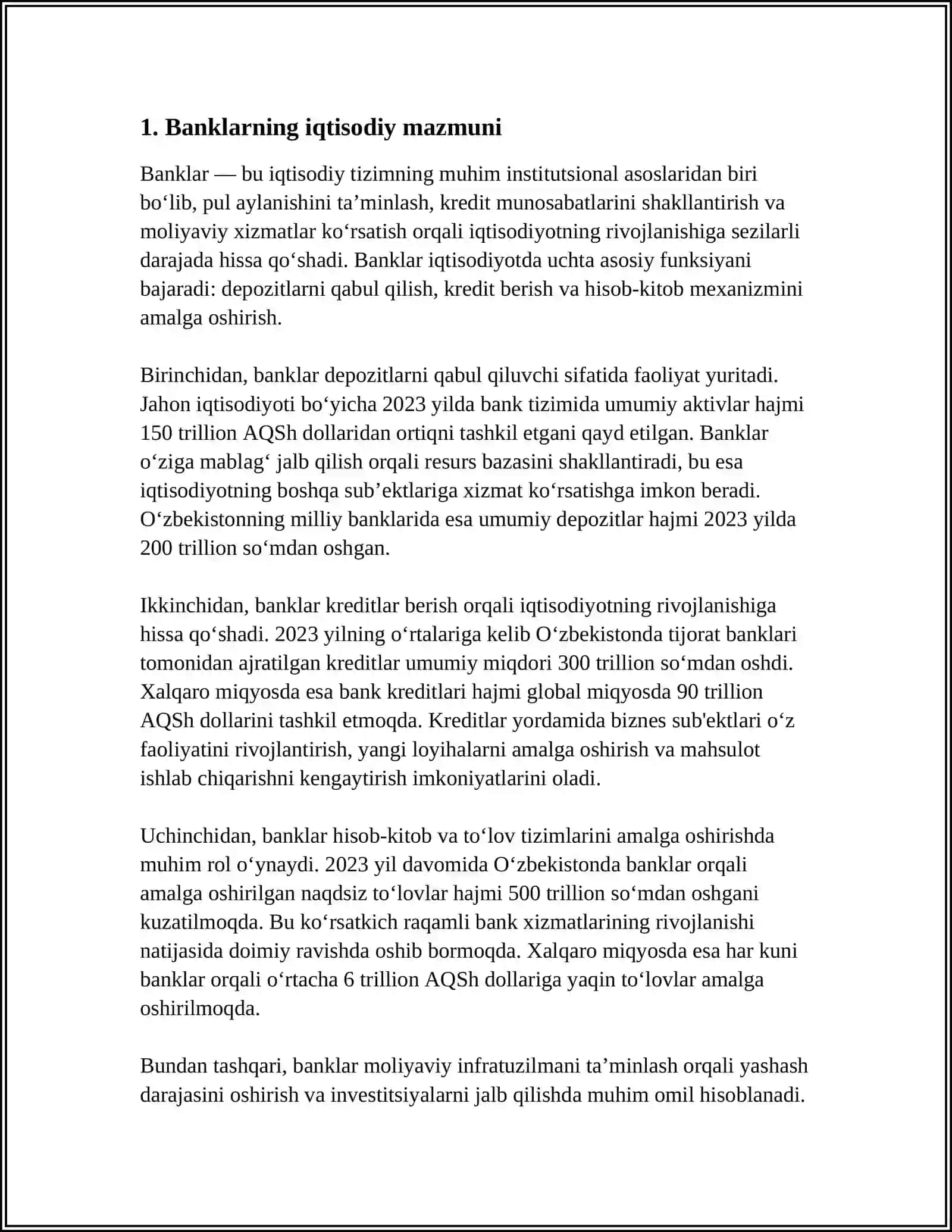BANKLARNING IQTISODIY MAZMUNI VA VAZIFALARI 3
