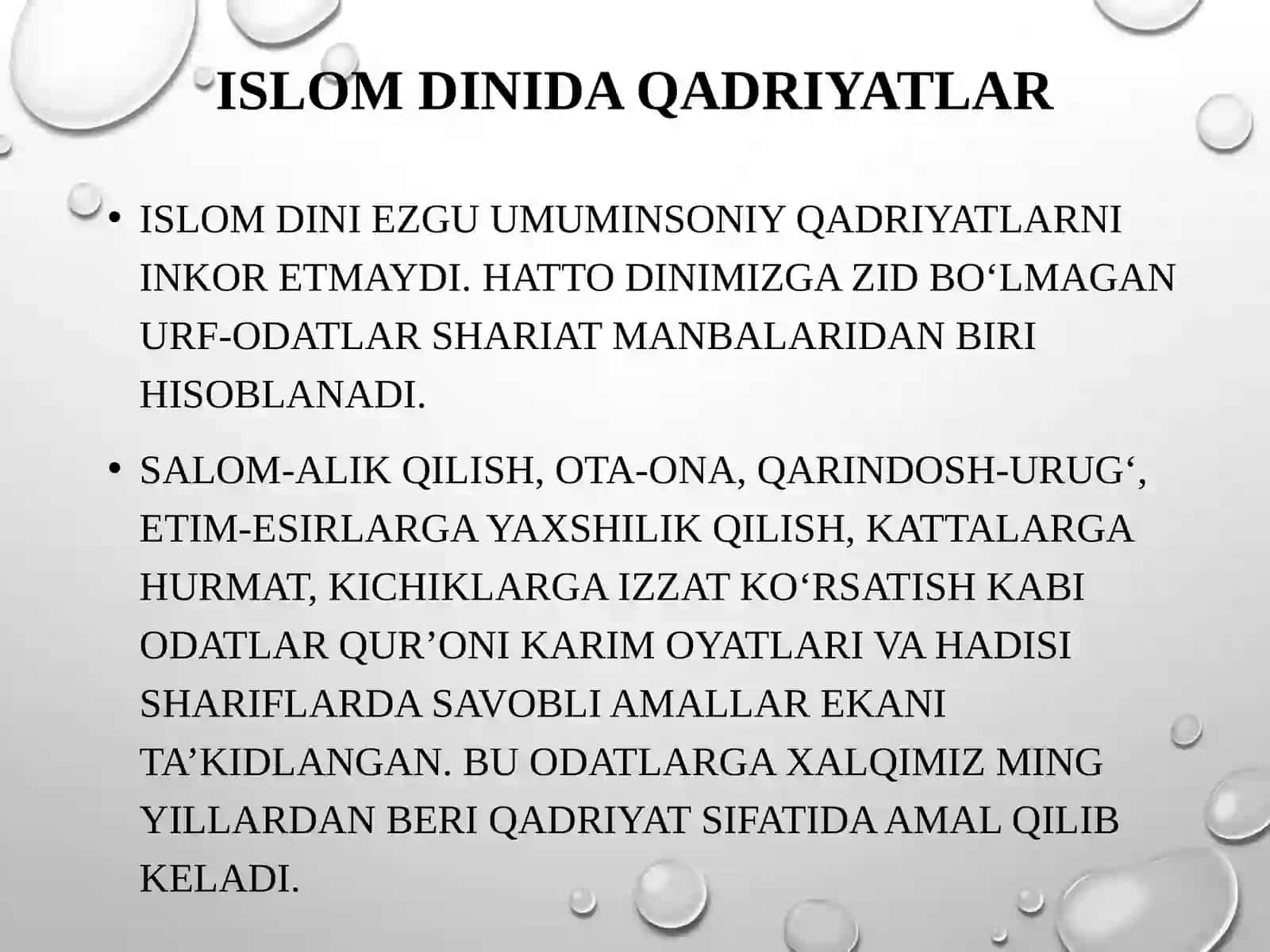 ISLOM QADRIYATLARI VA MA’RIFATI.ISLOMDA IQTISODIY MUNOSABATLAR 3