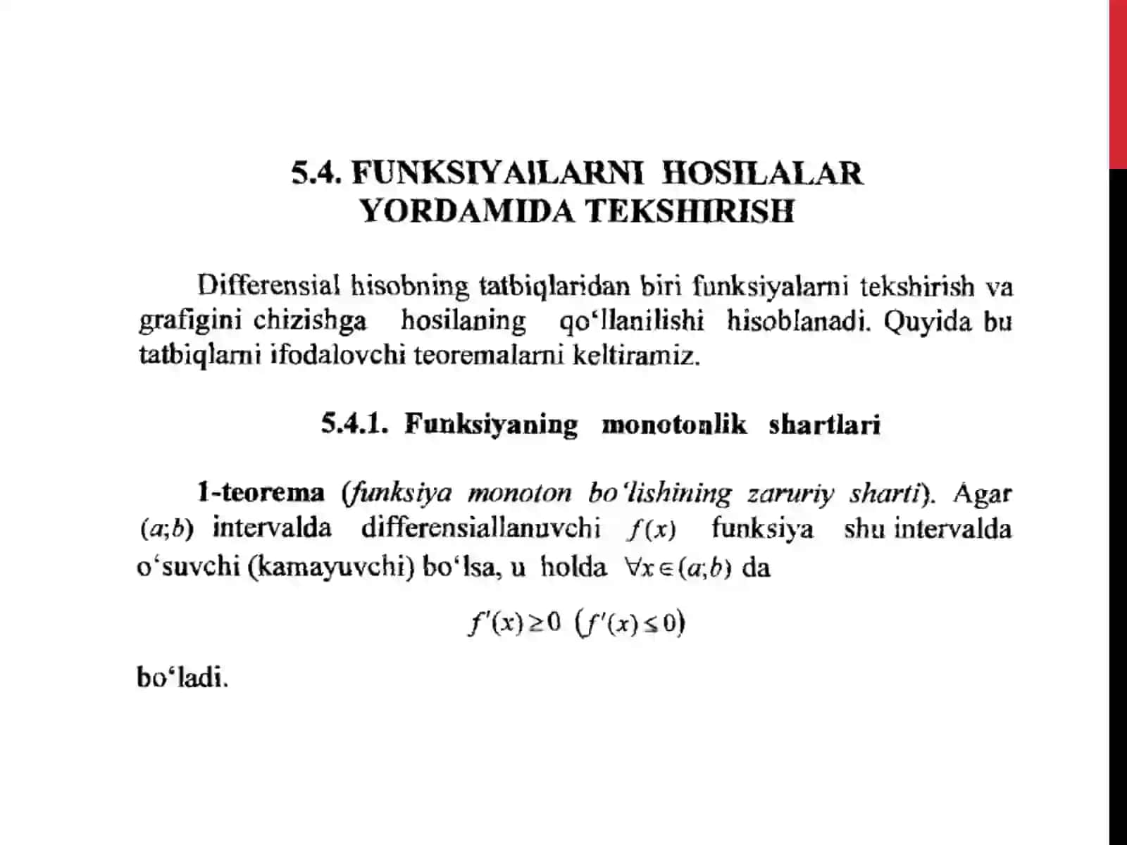 FUNKSIYANING MONOTONLIGI, KRITIK VA EKSTREMUM NUQTALARI. FUNKSIYA GRAFIGINING BOTIQLIGI VA QAVARIQLIGI, BURILISH NUQTALARI 3