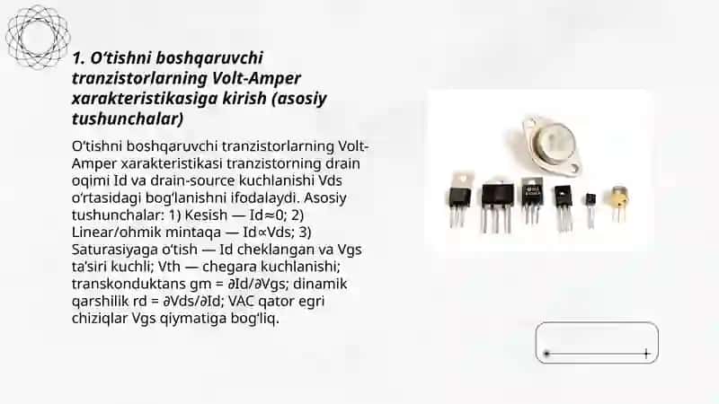 O‘tishni boshqaruvchi tranzistorlarning Volt-Amper xarakteristikasi 3