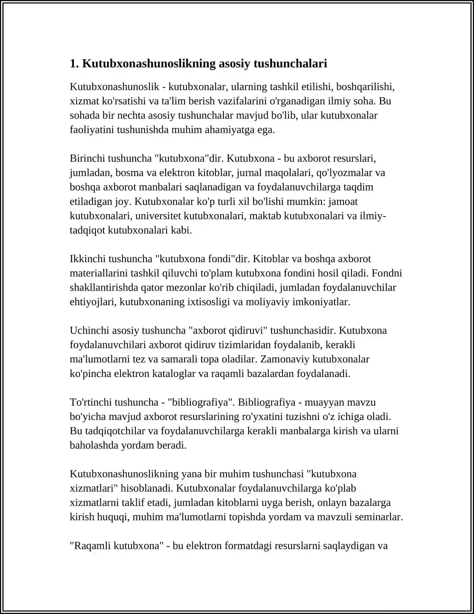 MUSTAQIL ISH Mavzu: 😊😊" ILMIY BILIMLAR TIZIMIDA KUTUBXONASHUNOSLIK MAQOMINING UMUMIY TASNIFI"😊😊 3