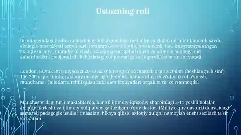 Boshlangʻich sinflarda dars jarayonida manaviy axloqiy sinflarni rivojlantirish 3